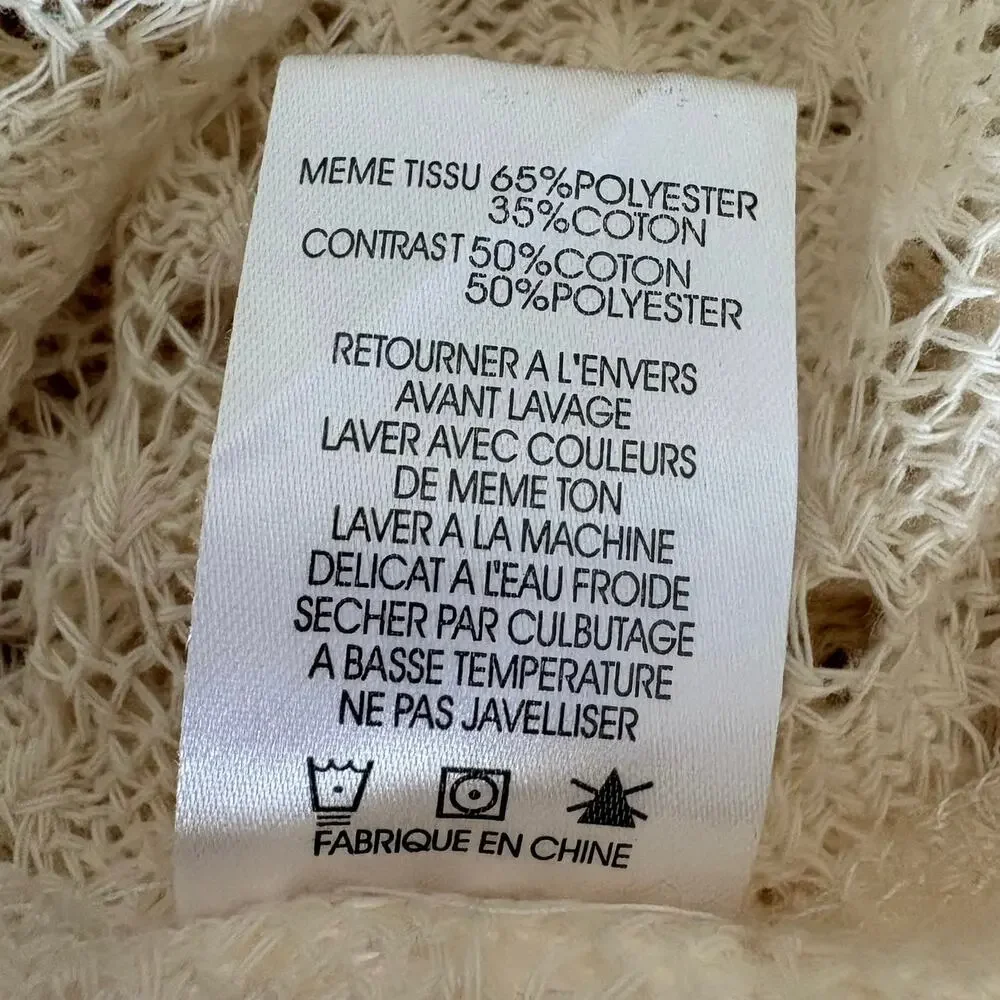 Miss Me Crochet Lace Knit Top L Boho Cottagecore Peasant Cream Long Sleeve - Picture 7 of 7